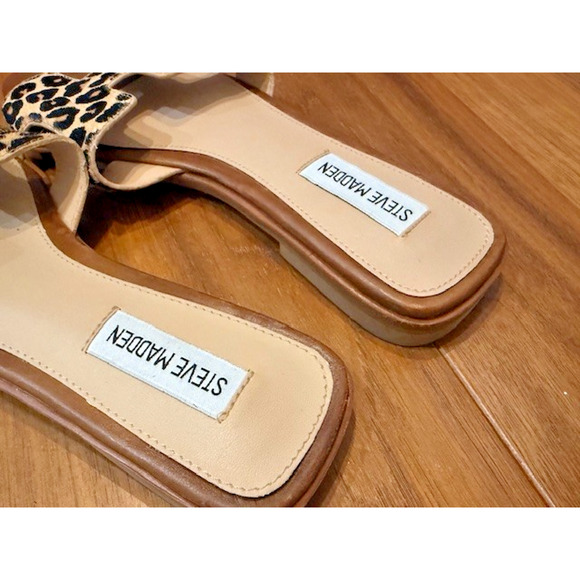 Steve Madden HADYN LEOPARD Hair Fur Leather Women's Slide Sandals SIZE 8.5 NEW - Picture 5 of 9